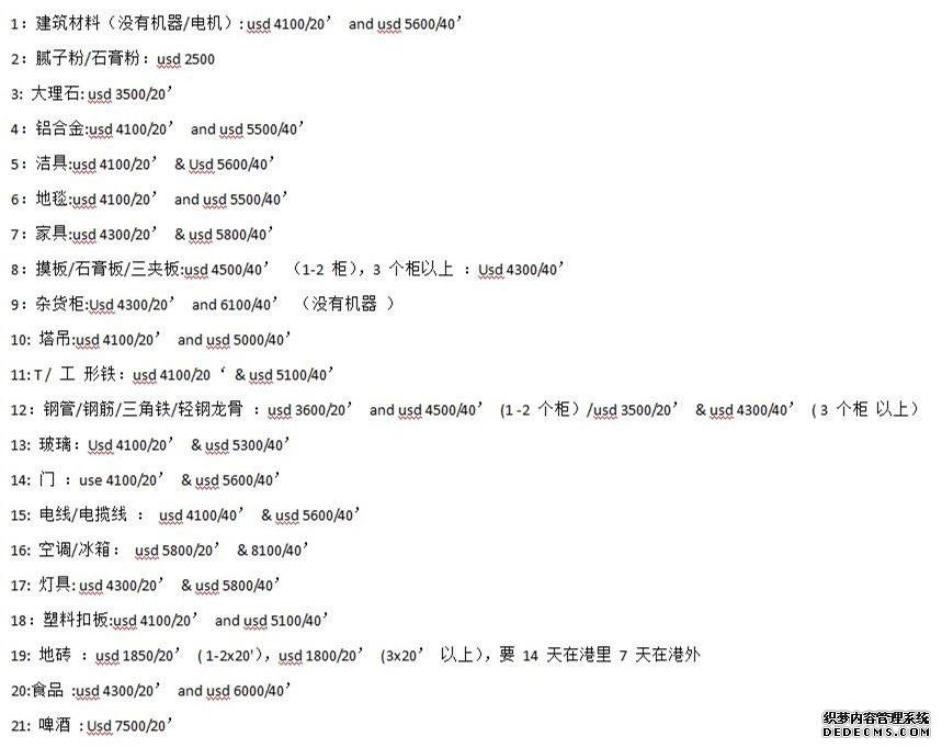 柬埔寨物流價(jià)格表